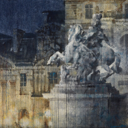 Night Louvre, watercolor on arches paper, 51" x 60", 132,1 x 152,4cm. Courtesy of Hugo Galerie (detail)