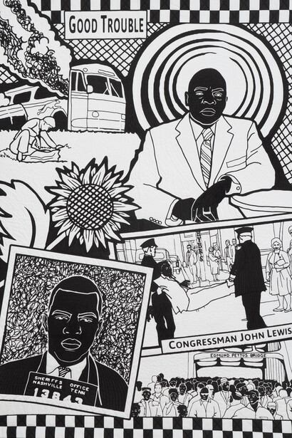 Carolyn Mazloomi, Good trouble in honor of John Lewis, 2024. Courtesy of Claire Oliver Gallery