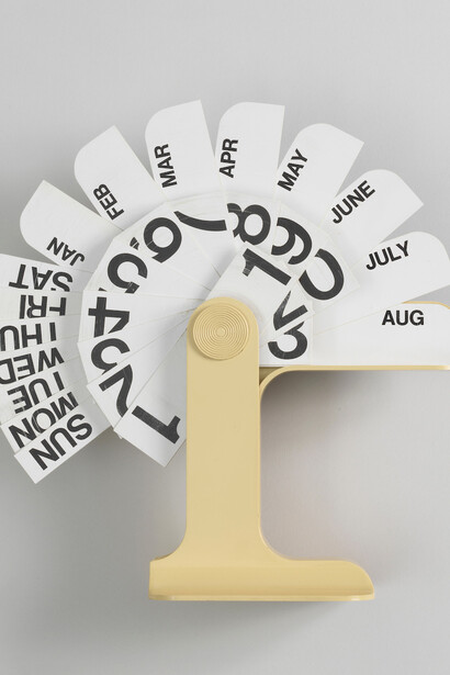 Timor Perpetual Calendar, 1967; Designed by Enzo Mari (Italian, b. 1932); Manufactured by Danese Milano (Milan, Italy); Molded ABS plastic, lithographed PVC plastic; 15 x 17 x 9.4 cm (5 7/8 x 6 11/16 x 3 11/16 in.); Gift of Max and Barbara Pine, 1994-59-2