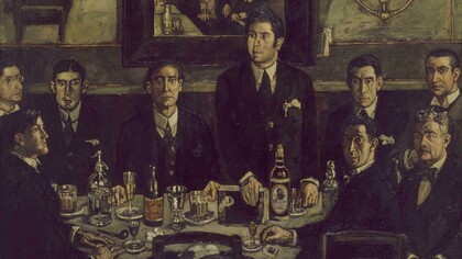 «La tertulia del Café de Pombo» (1920), José Solana, retrata a algunos de los más destacados intelectuales españoles de la época, como Manuel Abril, Tomás Borrás, José Bergamín, José Cabrero, Gómez de la Serna (de pie) y Mauricio Bacarisse