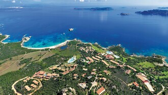A drone aerial view of Valle dell’Erica in Northern Sardinia, Italy
