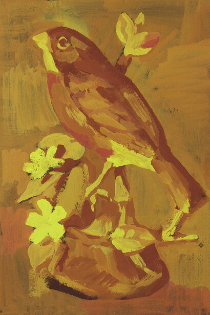 Rachel Gregor, Chromatic Robin figurine study - Yellow (detail), 2024. Courtesy of Hashimoto Contemporary Gallery