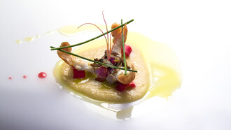 La Crema di pane ai porcini e scampi