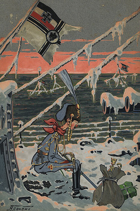 A Panin, On the Frozen Ship, 1914, gouache on paper. Courtesy of GRAD
