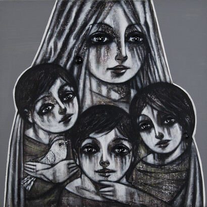 Mohannad Orabi, Family Portrait, 2014, Mixed media on canvas, 150 x 150 cm