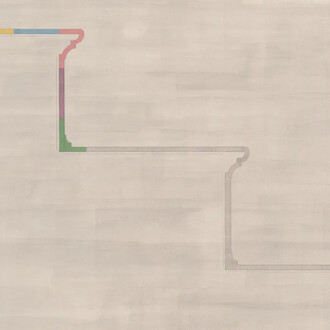 Julia Fish, 24 East 81st Street, stair profile in line with Hermitage spectrum, on grey, west to east if west is green. After Buchman & Fox (1902) (detail), 2025. Courtesy of David Nolan Gallery