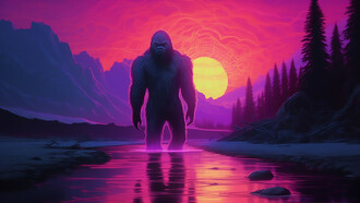 Neon glow representation of Bigfoot, capturing the mystery and allure of the legendary cryptid