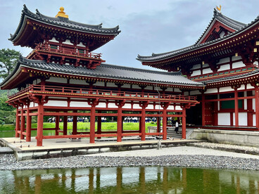 Buddhist temples in Uji, Japan, surrounded by ponds, lakes, and greenery