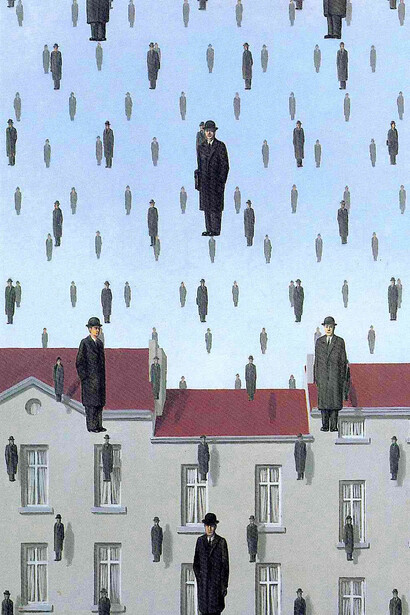 René Magritte, Golconda (detalle), 1953