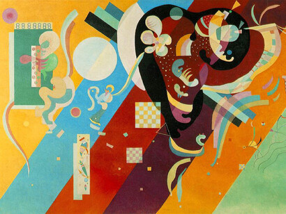 Wassily Kandinsky. Composição IX. 1936. Óleo sobre tela, 113,5 x 195 cm. Musee National d'Art Moderne, Centre Georges Pompidou, Paris