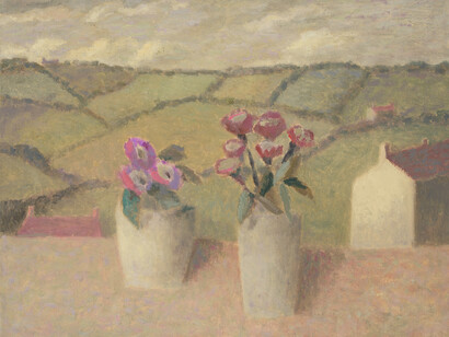 Nicholas Turner, Headland with Two Vases, 14 x 18 inches, Oil on linen