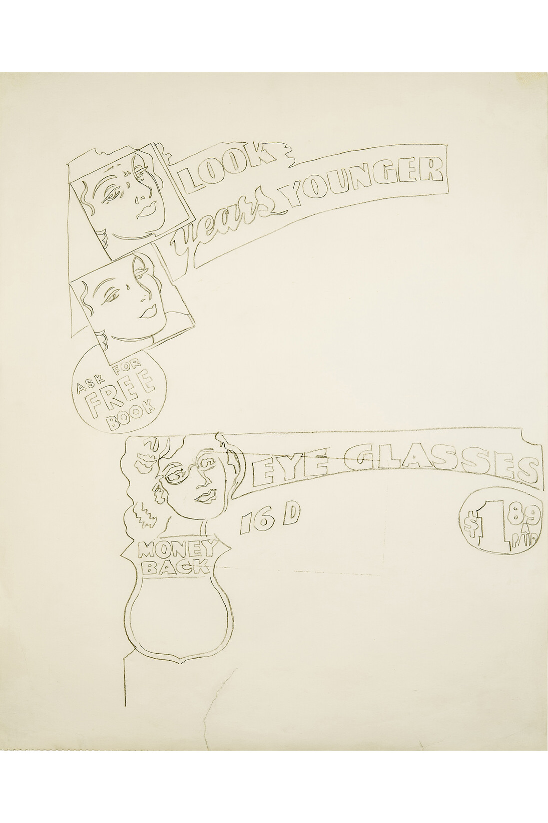 Andy Warhol, Look Years Younger, about 1962, Graphite on paper, 24 x 18 in. © 2014 The Andy Warhol Foundation for the Visual Arts, Inc. / Artists Rights Society (ARS), New York