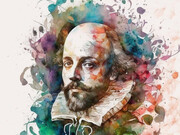 Colorful rendition of England's most celebrated and influential writer, William Shakespeare