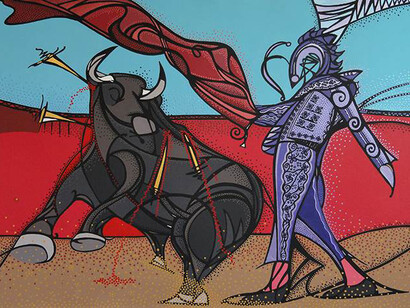 Megan Harmer, Bullfight II, Acrylic on Canvas, 20" x 31.5"
