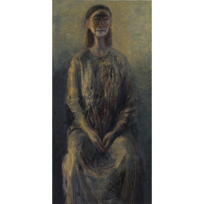 Celia Paul, Self-Portrait in a Narrow Mirror, 2013-2014, Oil on canvas, 127.5 x 63.5 x 3.5 cm, 50 1/4 x 25 x 1 3/8 in, Courtesy the Artist and Victoria Miro, London, © Celia Paul