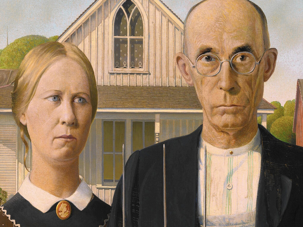 Grant Wood - "American Gothic", dettaglio