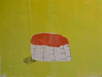 Gary Komarin, Orange and White on Lime, 2008, Mixed media on paper, 26.5 x 34.25 inches