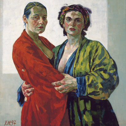 Xenia Hausner, Alles Walzer, 1997, acrylic on panel, 61 x 57 inches © Xenia Hausner, Courtesy of Forum Gallery, New York