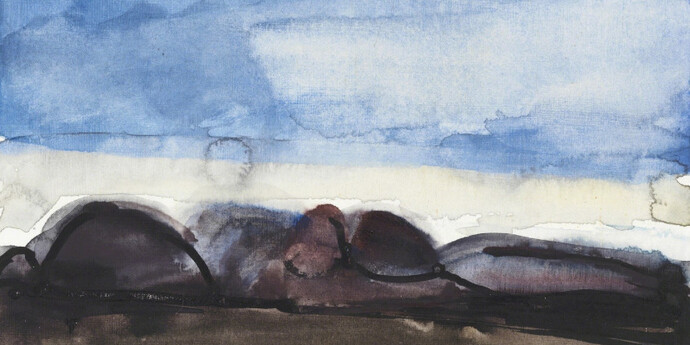 Klaus Fussmann, Myvatn, Watercolour on card, 1983, 4 1/4 × 5 ¾  in // © Klaus Fußmann, 2018 / Courtesy of Ludorff
 