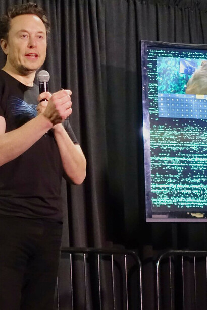 Elon Musk promoting Neuralink; he is also vocal about the potential dangers of AI