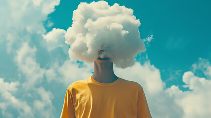 A person with a cloud on his head