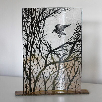 Carrie Paxton, Tall Crow in Trees Glass
