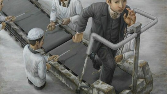 Tetsuya Ishida, Exercise Equipment, 1997, Acrylic on board , 103 x 145.6 cm © Estate of Tetsuya Ishida. Courtesy Gagosian Gallery