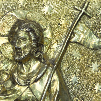 Vergoldetes Silberrelief mit der Auferstehung Christi, Frankreich, 14. Jh., Detail Reliquiendiptychon, Museum Schnütgen, Inv. G 693, Foto: Museum Schnütgen, Köln