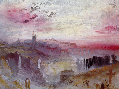 William Turner- View Over Town at Sunset: a Cemetery in The Foreground
