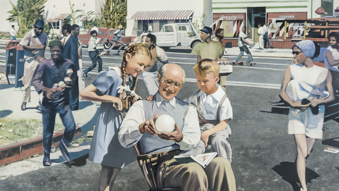 Martin Mull, The Search for Truth in Advertising, 2014, Oil on panel, 30 x 40 in.