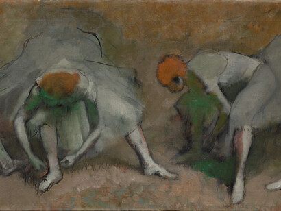 Hilaire‑Germain‑Edgar Degas (French, 1834–1917). Frieze of Dancers (Danseuses attachant leurs sandales), c. 1895. Oil on fabric. 27 9/16 × 78 15/16″ (70 × 200.5 cm). The Cleveland Museum of Art, Gift of the Hanna Fund 1946.83. © The Cleveland Museum of Art.