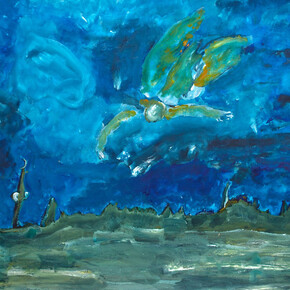 Patrick Hall, Angel Over City, (Thailand Series), 2014, mixed media on paper, 42 x 60 cm