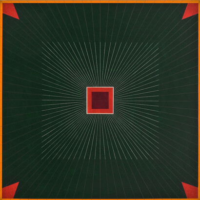 Mary Judge, Agro Green, 2014, flashe, graphite, white charcoal pencil on linen mounted on board, 30 x 30 inches
