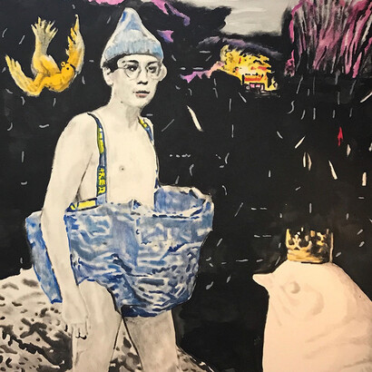 Andrea Saltini, Giovani contendenti al trono di Svezia in consultazione, 2018, argilla pigmentata di nero, gesso, pigmenti, inchiostri cinesi su tavola, cm. 220x180, courtesy ArteSì (Copia)