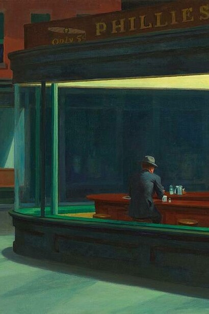 Edward Hopper, I nottambuli, dettaglio, olio su tela, 1942