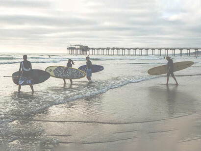 Surfing involves using all of your muscles to defy gravity atop a moving liquid