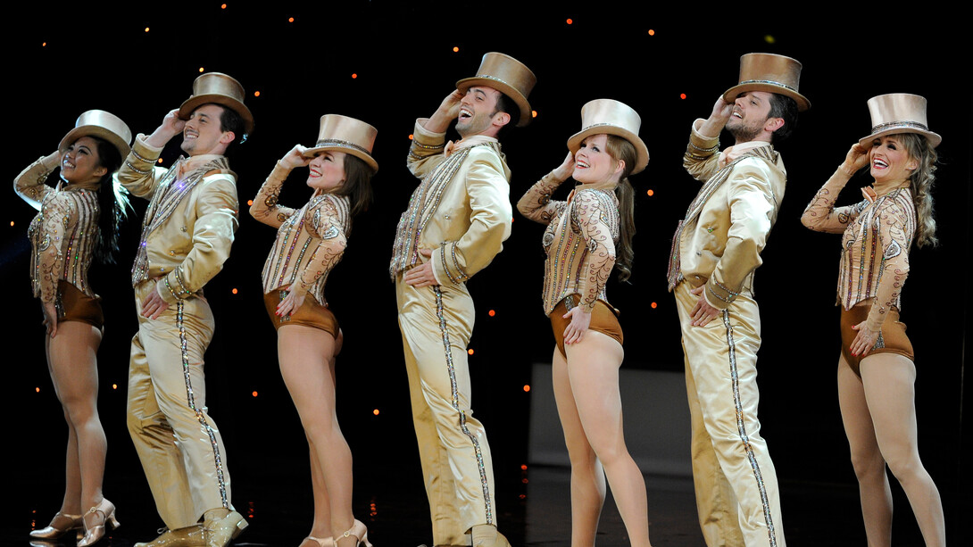 Cast of A Chorus Line performing on stage at the Royal Opera House 2013. Photo by Jonathan Hordle. Rex Features