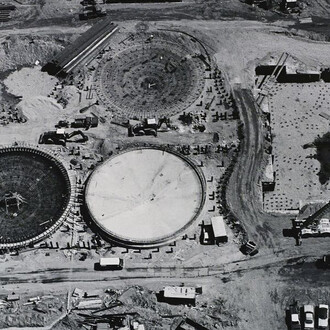 Marilyn Bridges (American, born 1948), Circles Along the Hudson, New York City, 1985, Gelatin silver paint.