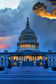A representation of UFOs over Washington DC, USA