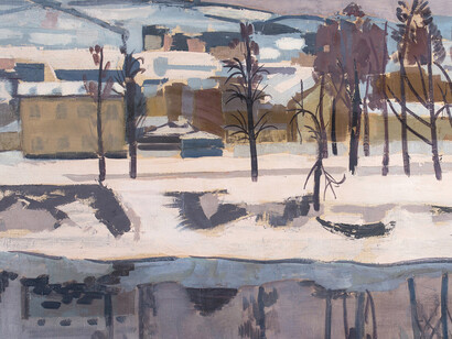 Francesco Menzio  (Tempio Pausania 1899-Torino 1979) Paesaggio invernale, 1956 olio su tela. Firenze, Galleria d'arte moderna di Palazzo Pitti