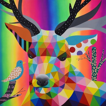 DCG London, Okuda, Ciervo, 2020, Synthetic enamel on wood. Photo Courtesy DCG & the artist