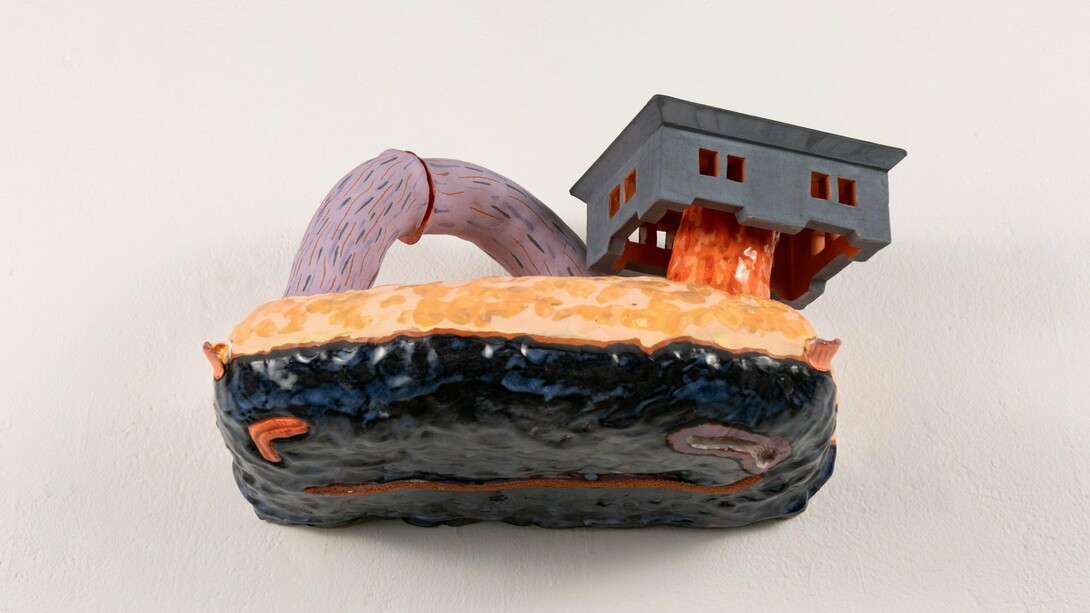 Wansoo Kim, 
Hanging Monster, 2024, Ceramic,
7 x 13.50 x 6.50 in. Courtesy of the artist and Red Arrow Gallery