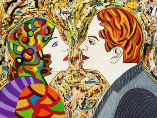 Susan Bee, Face to Face, 2013, oil and enamel on canvas, 20" x 24"