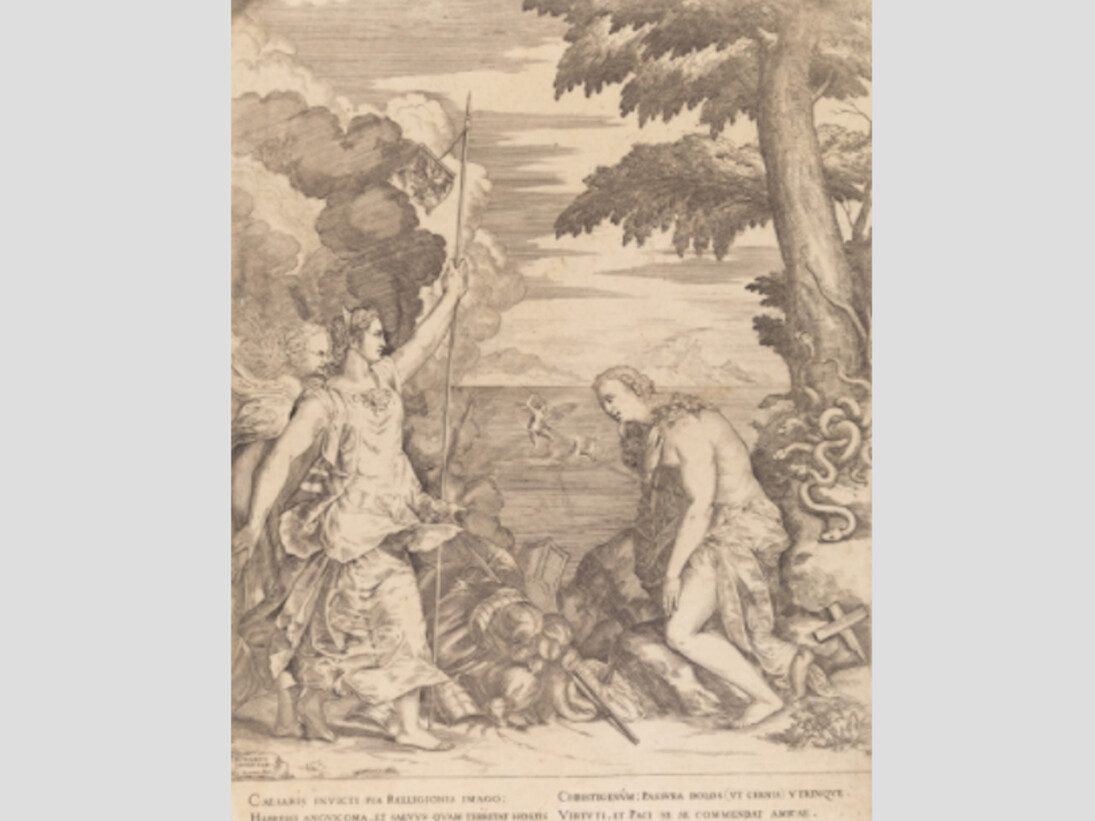 La Religión socorrida por el Imperio, Hacia 1566. Aguafuerte, Buril sobre papel verjurado, 405 x 312 mm. Courtesy of Museo del Prado