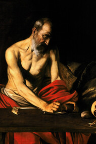 Caravaggio. San Jerónimo escribiendo, 1607. 117 cm × 157 cm. Concatedral de San Juan, La Valeta