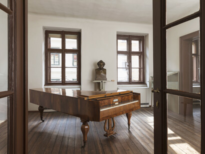 Schubert Sterbewohnung, ausstellungsansicht. Mit freundlicher genehmigung des Musa Museums