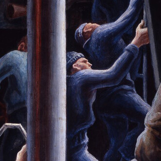 Thomas Hart Benton (American, 1889 –1975), Up the Hatch, 1943, oil on press board, 37 x 27 in. (framed dim.), Navy Art Collection, Naval History and Heritage Command, Washington, D.C., 88-159-BQ.