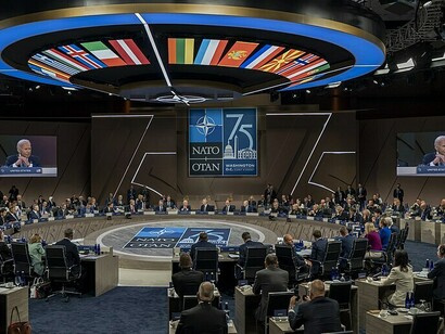 President Joe Biden attends a meeting of the North Atlantic Council, Wednesday, July 10, 2024, at the NATO Summit at the Walter E. Washington Convention Center in Washington, D.C. 