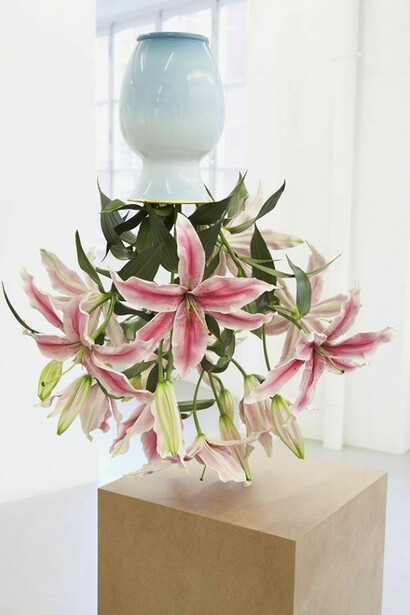 Tony Matelli. Arrangement, 2012, painted bronze; marble, overall: 32 in. x 24 in. x 24 in. (177.8 cm x 50.8 cm) Scott and Cissy Wolfe