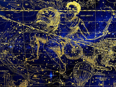 An exquisite illustration capturing the celestial beauty of the constellations capricorn and aquarius